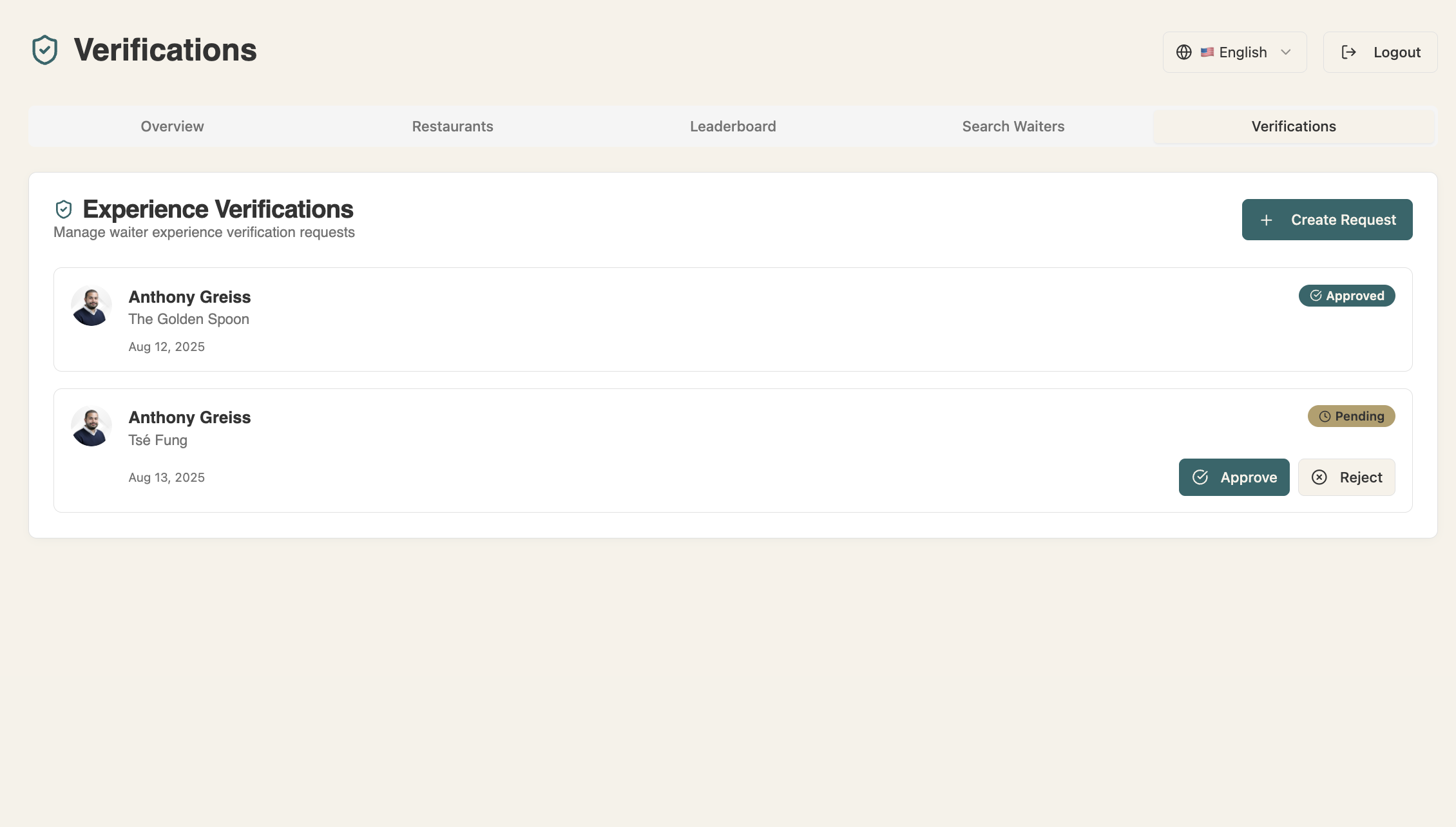 ServeWell manager dashboard screen 6