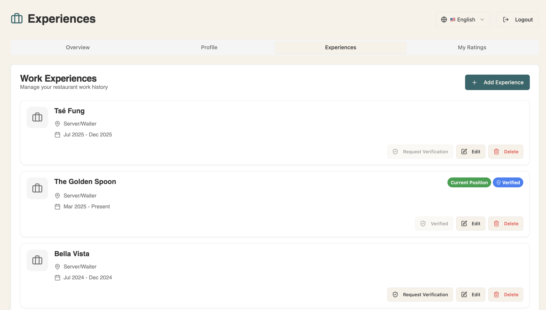 ServeWell waiter profile screen 4